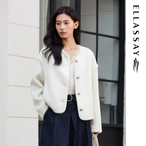 ELLASSAY歌力思2026秋冬新款斜纹羊毛短款毛呢外套女EWE363D01600