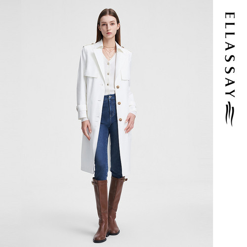 ELLASSAY歌力思2026春季新款剪裁弹力斜纹长款风衣EWW351F00800