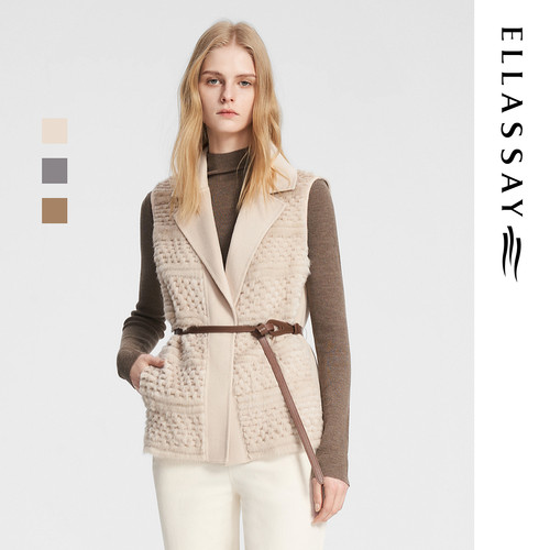 ELLASSAY歌力思秋新款奢华高贵拼接皮草马甲女EWE353S03000