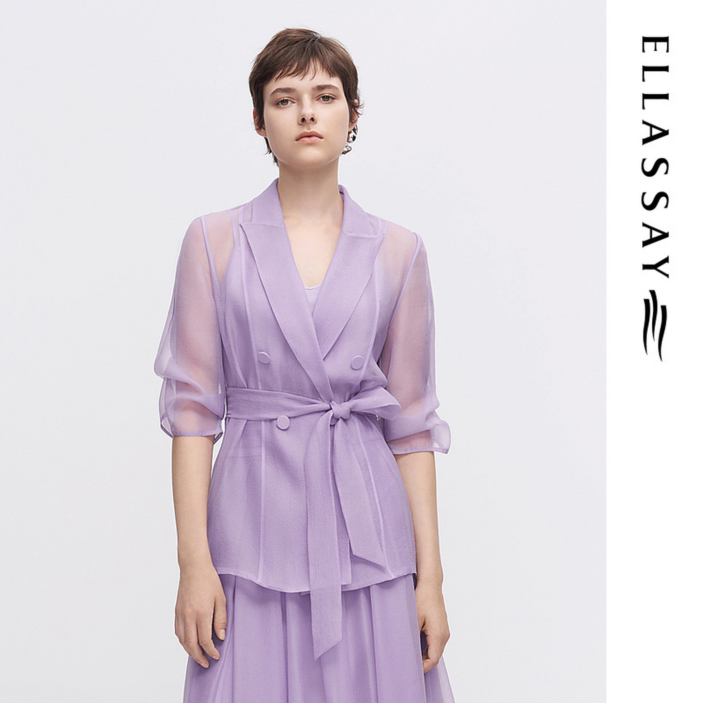 ELLASSAY歌力思夏季新款皱感水雾纱一手长风衣女EWF342F01100