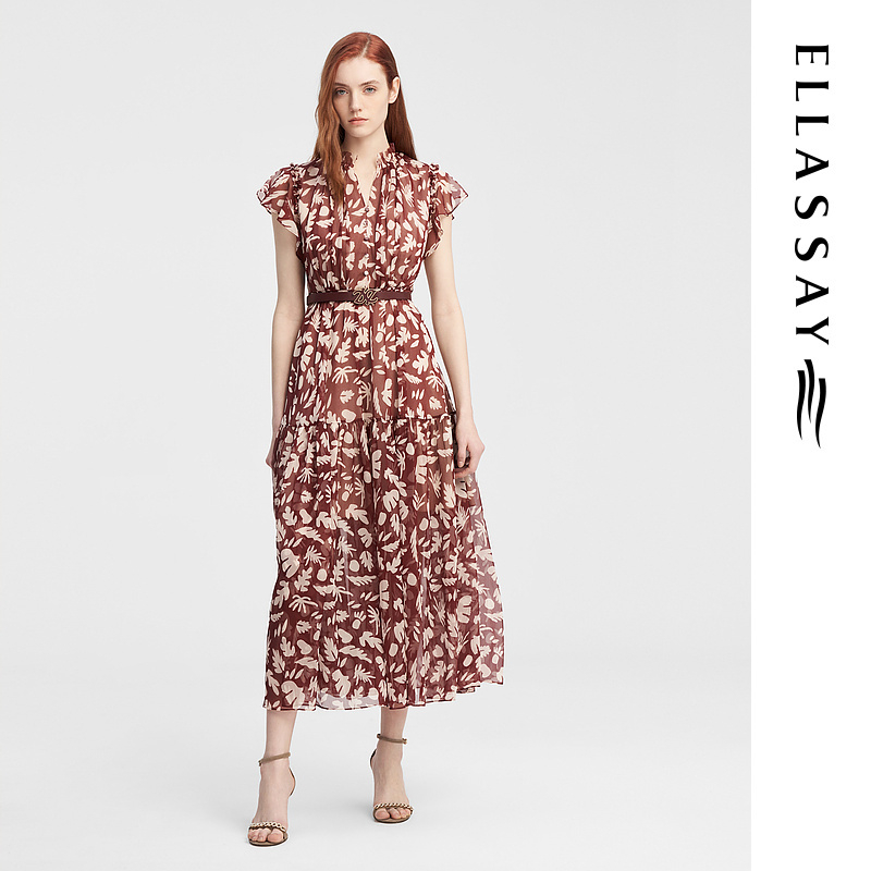 ELLASSAY歌力思秋季新款法式浪漫印花连衣裙女EWE343Y03000