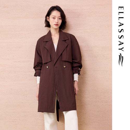 ELLASSAY歌力思2026早春新款棉肌理感简约翻领风衣女EWE371F00200