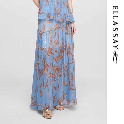 ELLASSAY歌力思夏季新款斜裁拼接度假风印花半身裙女EWE361Q03900