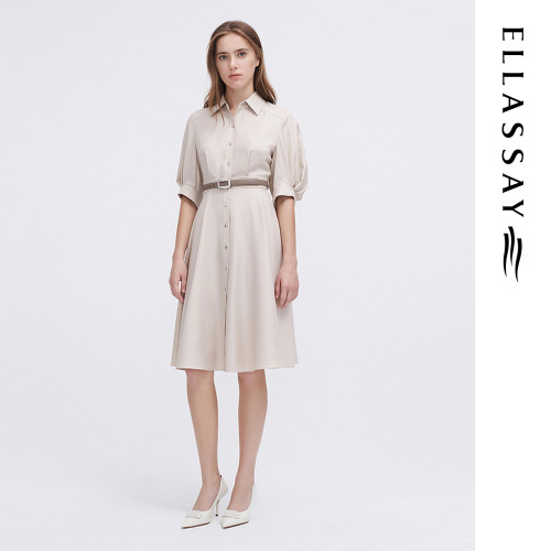 ELLASSAY歌力思夏季新款灯笼袖衬衫式连衣裙女EWE342Y00600