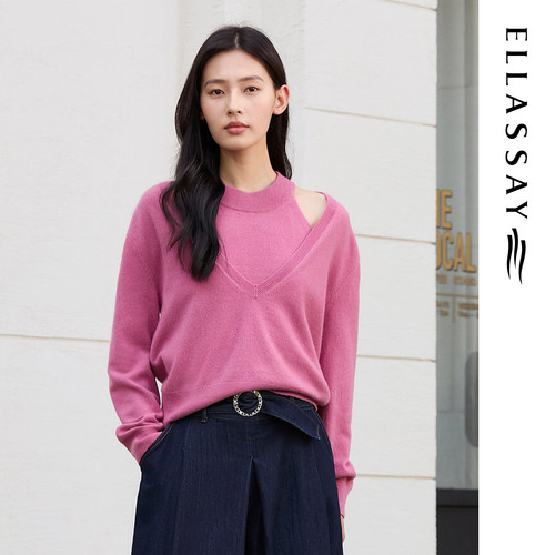 ELLASSAY歌力思秋冬新款绵羊毛简约真两件针织衫女EWE363M16000
