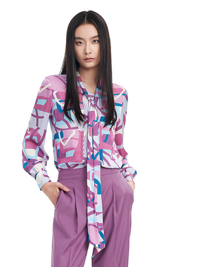 ELLASSAY歌力思2026春季新款风琴排褶桑蚕丝印花衬衫EWE331C06000