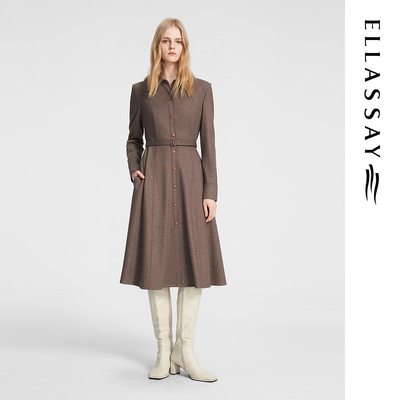 ELLASSAY歌力思冬季新款复古通勤羊毛衬衫连衣裙女EWE354Y00300