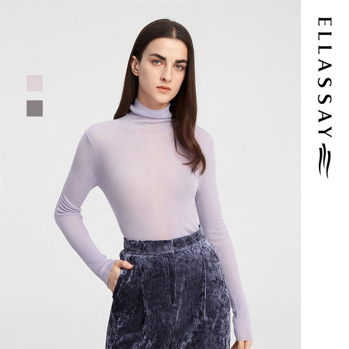 ELLASSAY歌力思秋季新款绵羊毛高领纯色修身针织衫女EWE343M05100