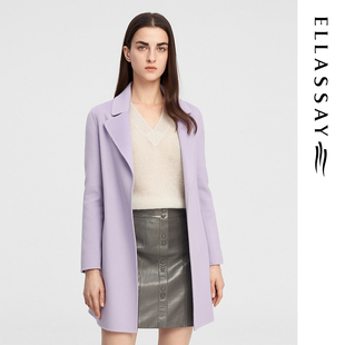 ELLASSAY歌力思秋冬新款 设计双面呢大衣女EWE344D00200 围裹式