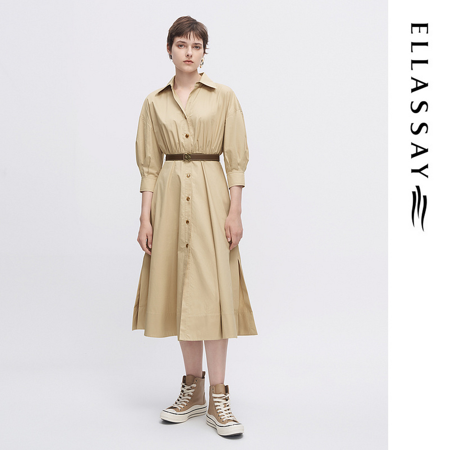 ELLASSAY歌力思夏季新款纯棉休闲简约衬衫式连衣裙女EWW342Y00400