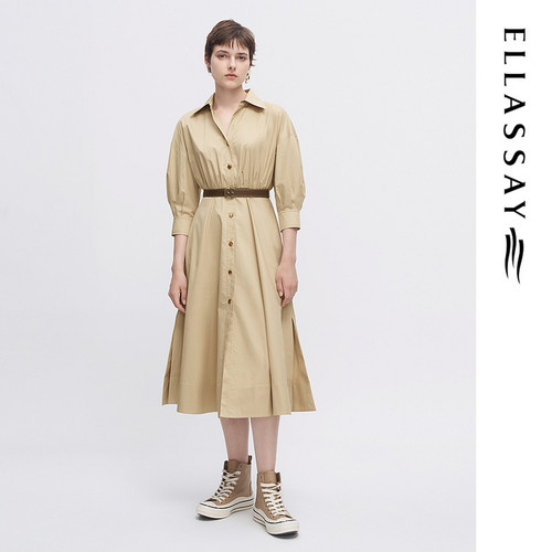 ELLASSAY歌力思夏季新款纯棉休闲简约衬衫式连衣裙女EWW342Y00400