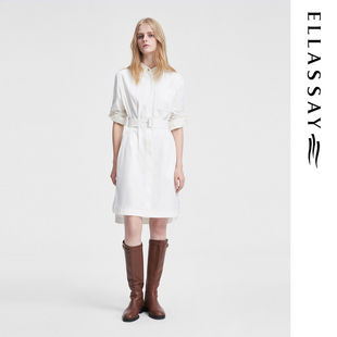 ELLASSAY歌力思春季新款100%棉简约收腰衬衫连衣裙女EWW351Y03100