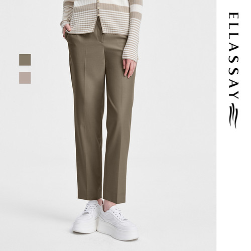 ELLASSAY歌力思春季新款三醋酸羊毛直筒西裤休闲裤女EWW351K01000