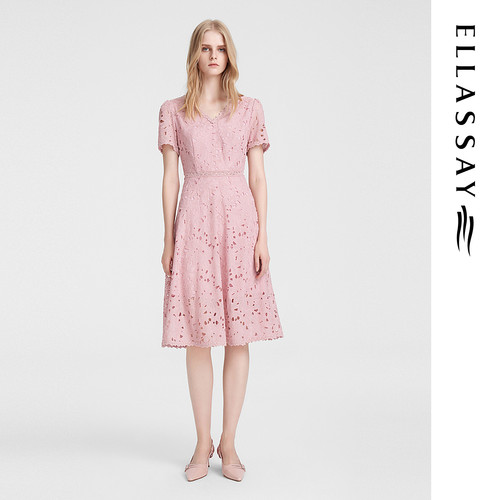 ELLASSAY歌力思夏季新款温柔气质浮雕提花连衣裙女EWE352Y04000