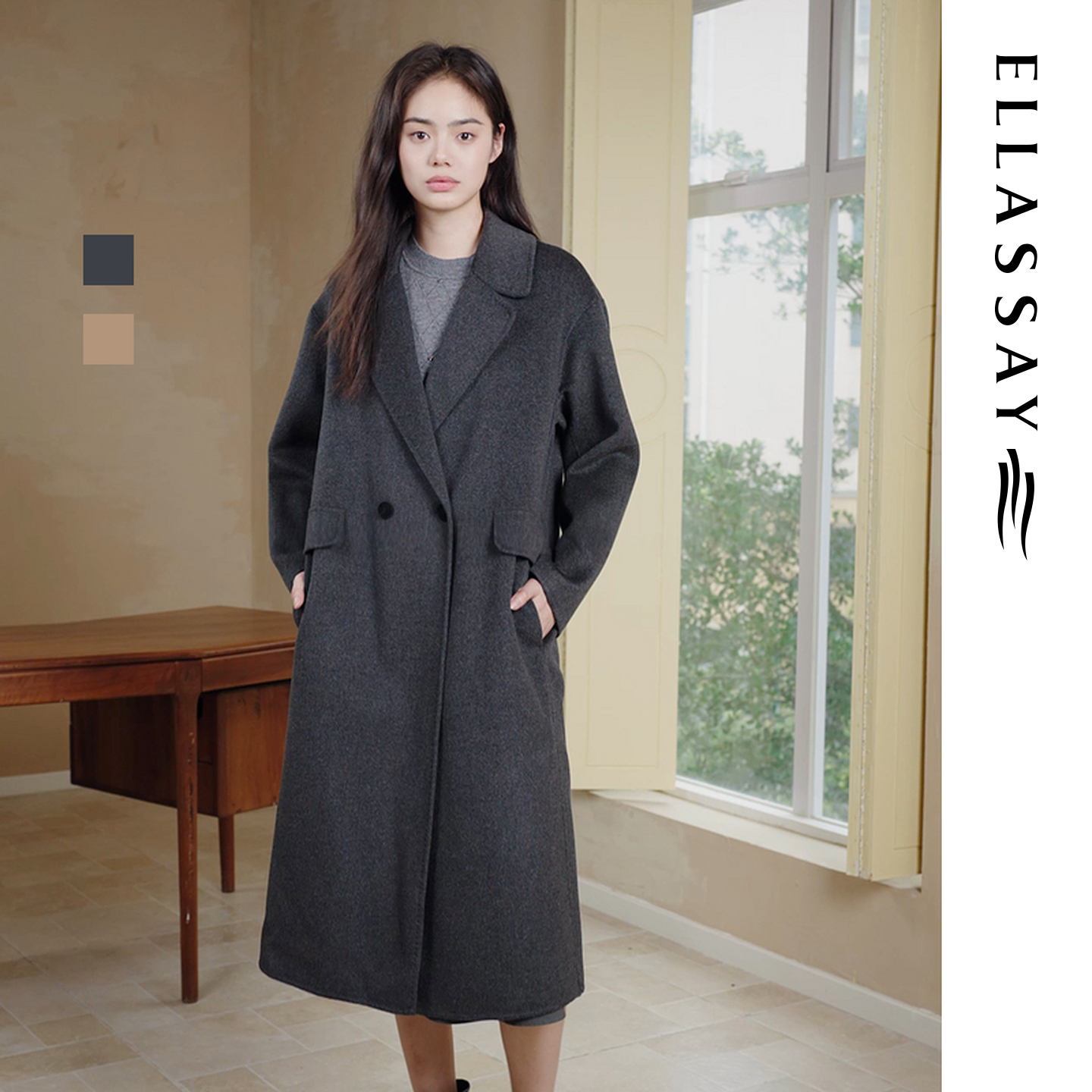 ELLASSAY歌力思秋冬新款端庄优雅复古质感毛呢外套女EWD356D00100