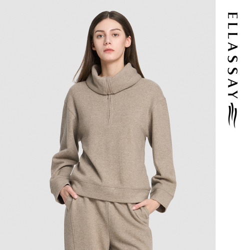 ELLASSAY歌力思2026秋季新款绵羊毛羊绒长袖衬衫女EWD376C002TA