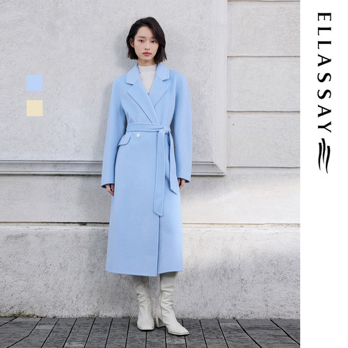 ELLASSAY歌力思2025秋冬新款绵羊毛长款毛呢大衣女EWD363D03700