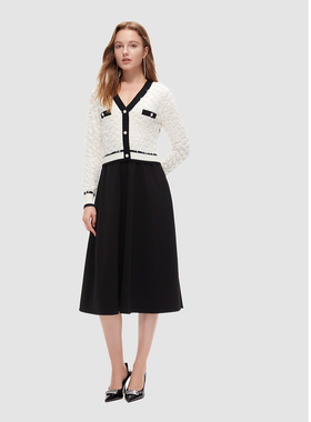 ELLASSAY歌力思秋冬新款绵羊毛简约V领长袖连衣裙女EWV344M00900