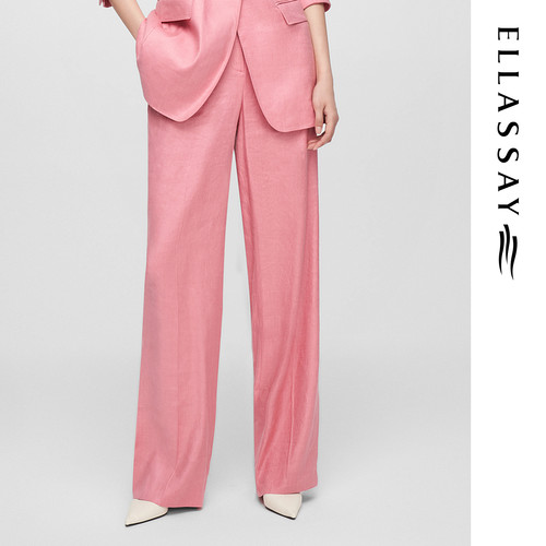 ELLASSAY歌力思早春新款简约阔腿粉色长款休闲裤女EWE361K01800