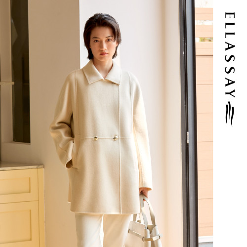 ELLASSAY歌力思秋冬新款100%山羊绒长款毛呢大衣女EWE364D01400