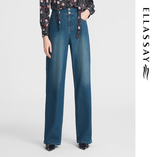 ELLASSAY歌力思秋季新款棉简约高腰复古牛仔裤女EWE353N00200