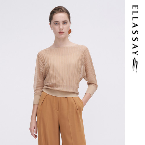 ELLASSAY歌力思春夏新款气质圆领半透视结构针织衫女EWF342M05100