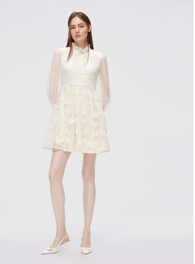 ELLASSAY歌力思春夏新款白色提花优雅气质系连衣裙女EWE341Y04300