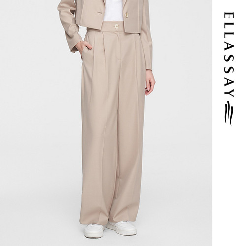 ELLASSAY歌力思春季新款醋酸羊毛料极简阔腿西裤女EWW351K00100