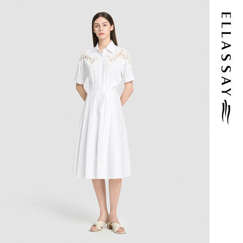 ELLASSAY歌力思2026夏季新款镂空刺绣衬衫连衣裙女EWD372Y02600