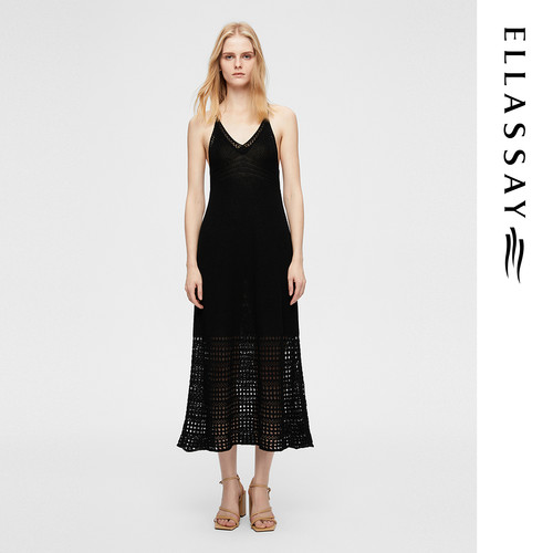 ELLASSAY歌力思夏季新款棉舒适镂空编织简约连衣裙女EWB362M00400