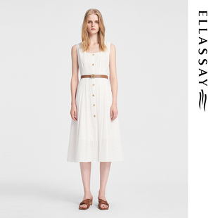 ELLASSAY歌力思夏季新款棉法式无袖连衣裙女EWB352Y02100