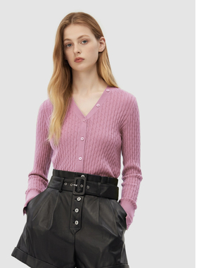 ELLASSAY歌力思秋季新款绵羊毛V领修身针织开衫女EWD343M02700