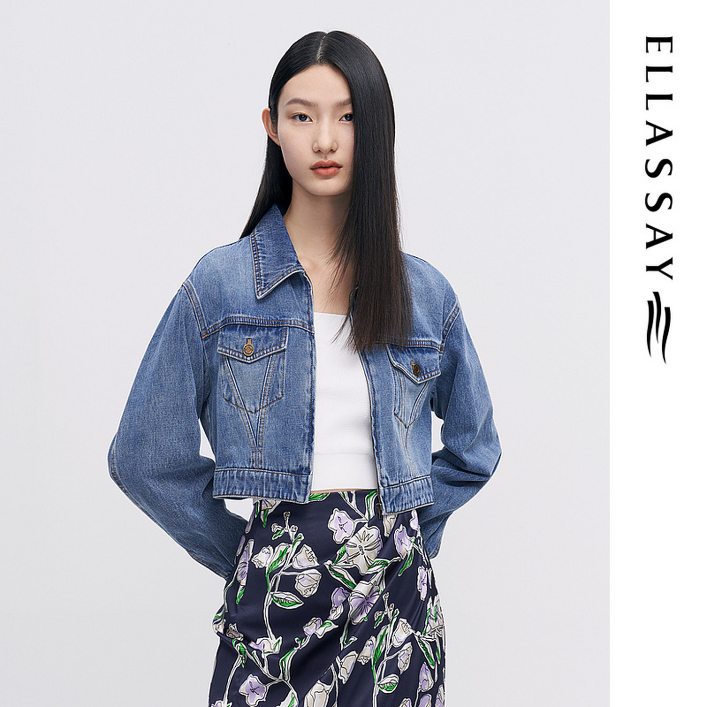 ELLASSAY歌力思2026早春新款纯棉翻领牛仔短外套女EWW341N06500图片
