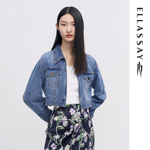 ELLASSAY歌力思2026早春新款纯棉翻领牛仔短外套女EWW341N06500