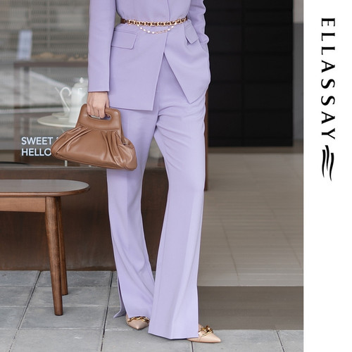 ELLASSAY歌力思春季新款微喇设计三醋酸休闲西裤女EWF331K01600