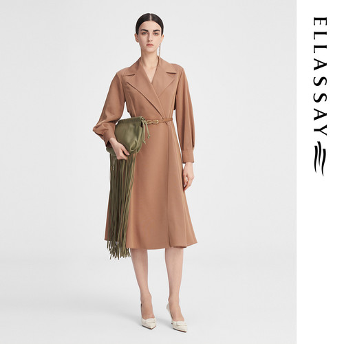 ELLASSAY歌力思秋季新款醋酸面料通勤OL风复古风衣女EWF343F00800