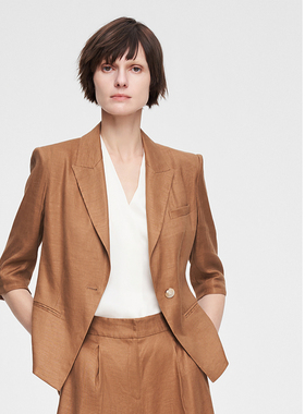 ELLASSAY歌力思夏季新款通勤复古亚麻短袖西装女EWE352T03700