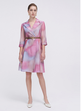 ELLASSAY歌力思春夏新款三醋酸花色晕染经典风衣裙女EWF341F01200