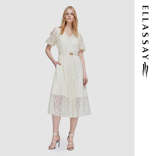 ELLASSAY歌力思夏季新款仙女风简约A字中长连衣裙女EWD352Y17800