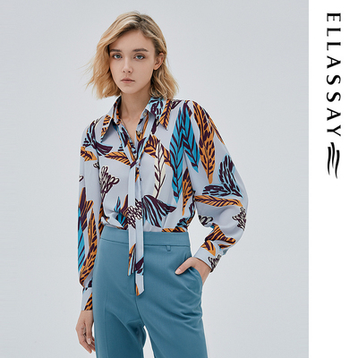 ELLASSAY歌力思秋季新款复古时髦简约印花衬衫女EWE333C01000