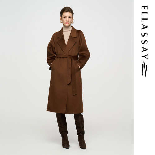 ELLASSAY歌力思秋冬新款丝光拉绒羊毛长款大衣女EWD363D04200