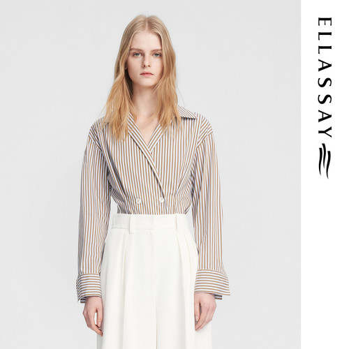 ELLASSAY歌力思秋季新款棉感压褶收腰通勤衬衫女EWB353C00600