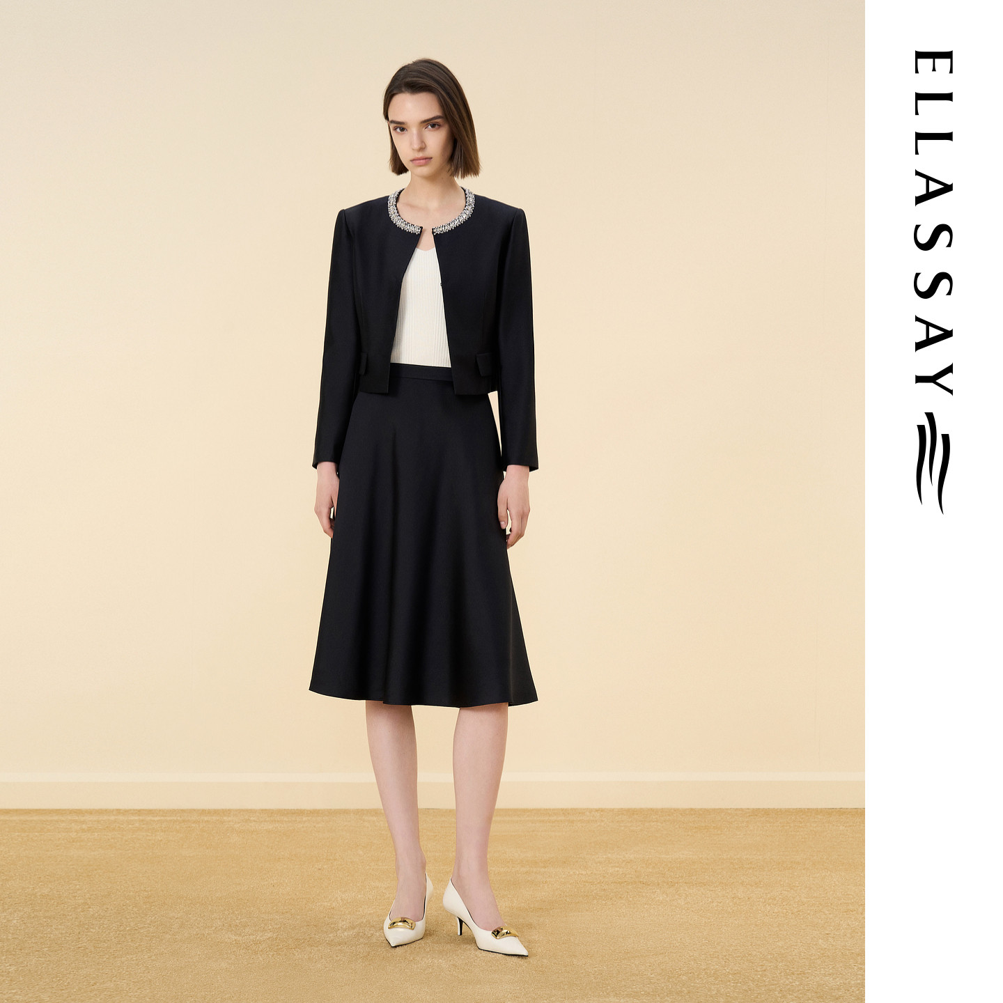 ELLASSAY歌力思2026秋季新款羊毛桑蚕丝A字半身裙女EWD374Q00600