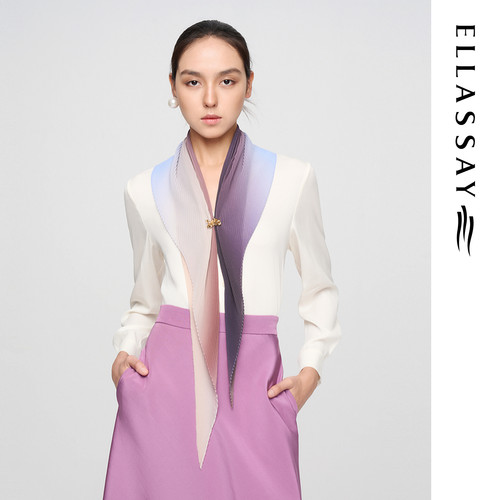 ELLASSAY歌力思春夏新款桑蚕丝光泽感优雅丝巾衬衫女EWF362C02900