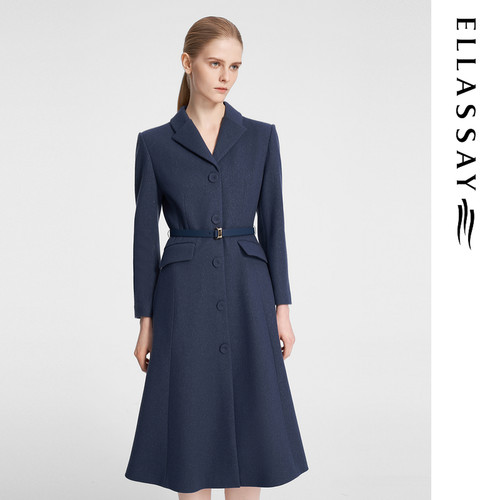 ELLASSAY歌力思秋冬新款绵羊毛西装式翻领连衣裙女EWF354Y02800