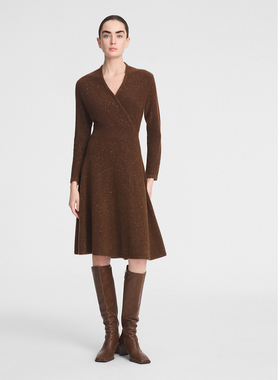 ELLASSAY歌力思秋季新款山羊绒V领气质长袖连衣裙女EWF354M07700