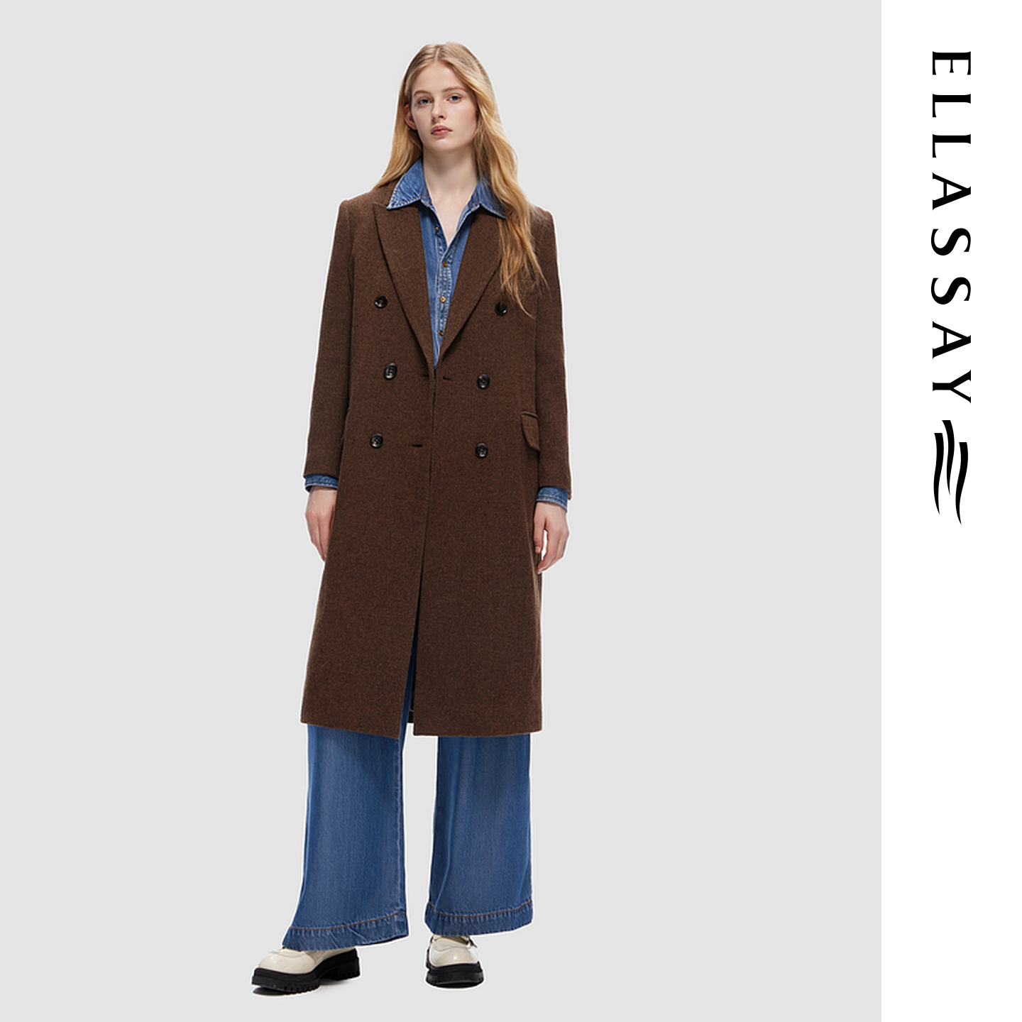 ELLASSAY歌力思秋冬新款摩登双排扣毛呢大衣女EWD354D00500