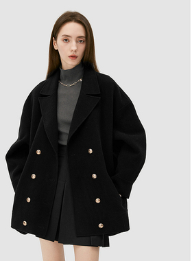 ELLASSAY歌力思秋冬新款绵羊毛复古廓形毛呢大衣女EWB343D01800