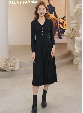 ELLASSAY歌力思秋冬新款绵羊毛中长款针织连衣裙女EWD333M02200