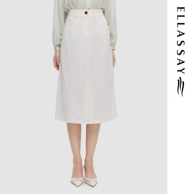 ELLASSAY歌力思春夏新款百搭休闲开叉牛仔半身裙女EWD351Q00200